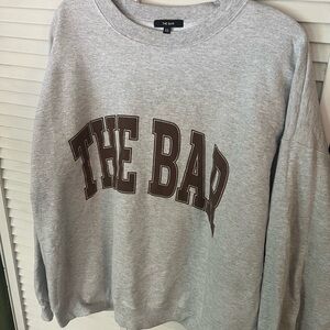 The Bar Gray Crewneck Sweater with Brown Text
